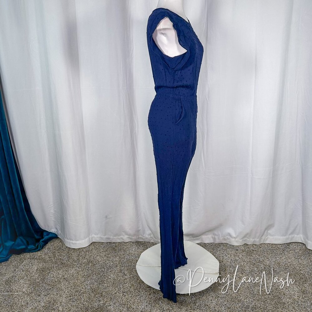 Style Rack Ruffle Sleeve Wide Leg Jumpsuit Blue - Picture 7 of 10